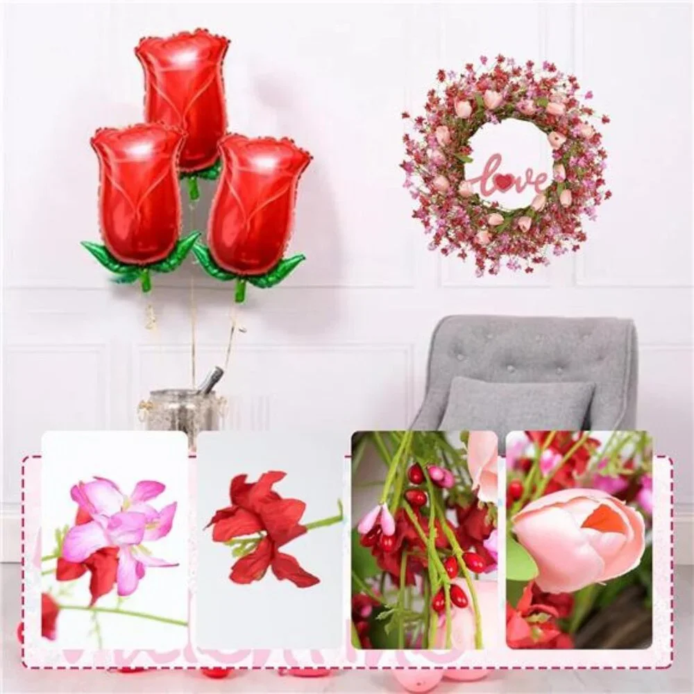 Valentines Day Wreath Decor, 22inch Artificial Pink Wreath Tulip Berry